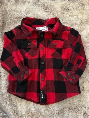 Canadiana Red and Black Buffalo Plaid Button-Down Shirt, 2T